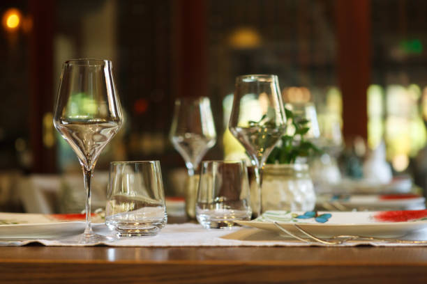 istock Table setting in the restaurant. glass in the foreground. 1046226818