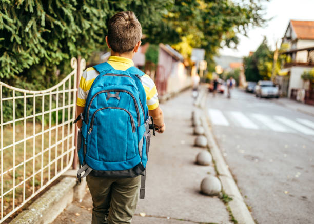 istock Boy with scooter go to school 1046229378