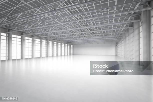 Empty Factory Interior Stock Photo - Download Image Now - Industry, Empty, Flooring