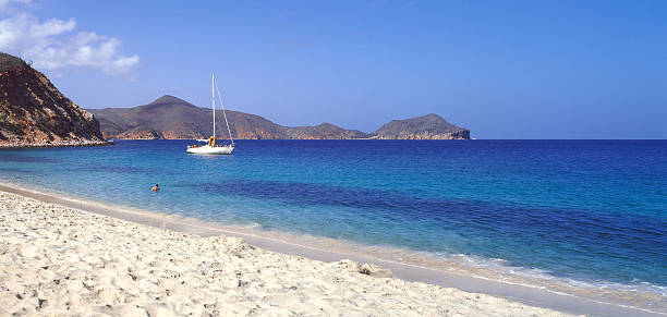 istock Tropical beach with sailing boat 104626910