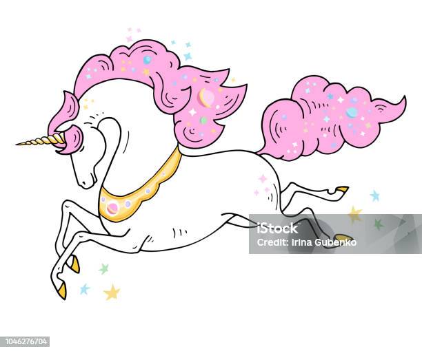 Magical Unicorn Cute Illustration Card And Shirt Design Vector Romantic Hand Drawing Design For Kids Stock Illustration - Download Image Now