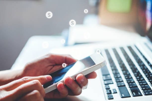 istock Online banking businessman using smartphone Fintech and Blockchain concept 1046283418