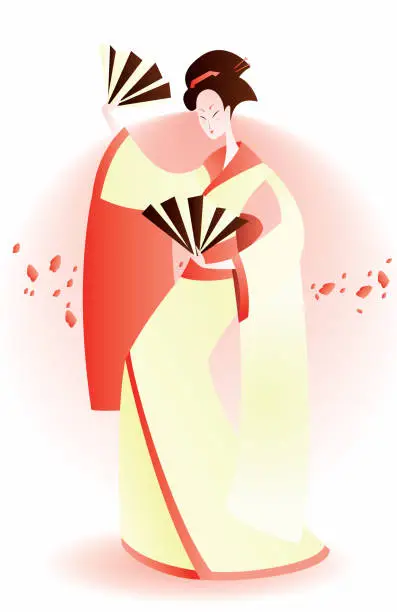 Vector illustration of geisha dance