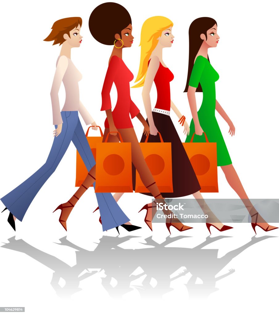 Women shopping Group of beautiful women shopping together Bag stock vector
