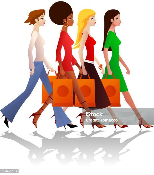 Women Shopping Stock Illustration - Download Image Now - Bag, Confidence, Walking