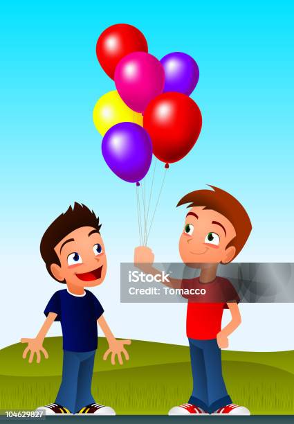 Garçons Avec Ballons Vecteurs libres de droits et plus d'images vectorielles de Amitié - Amitié, Ballon de baudruche, Bonheur