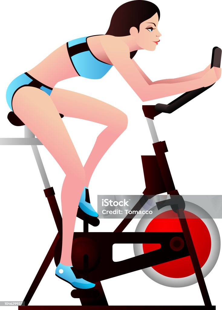 Divertimento del Fitness su Spinning classe - arte vettoriale royalty-free di 20-24 anni