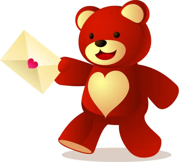 Vector illustration of Cute Bear deliver Valentine Love Letter holding envelope