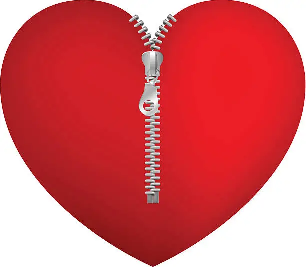 Vector illustration of Red heart with zipper