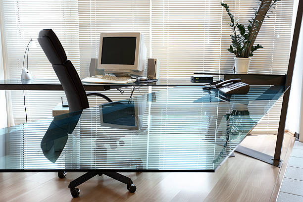 istock A modern glass office with the blinds closed 104631802