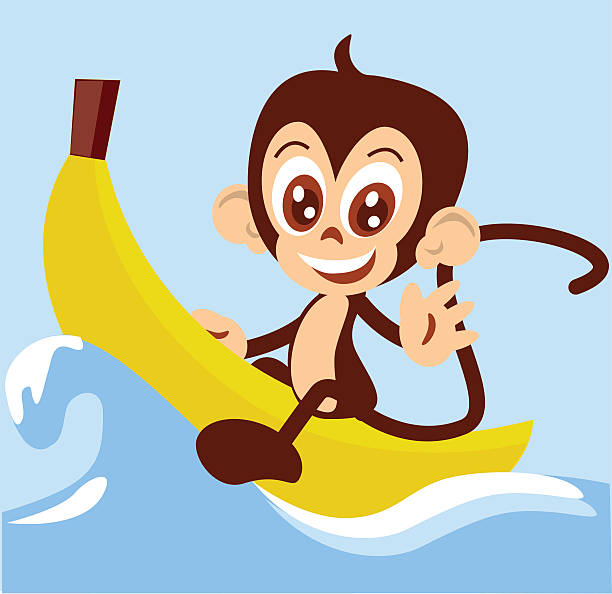 monkey-boat vector art illustration
