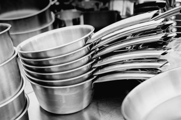 istock Stainless steel cookware , kitchenware set, Stainless steel pots, Kitchen utensils 1046330368