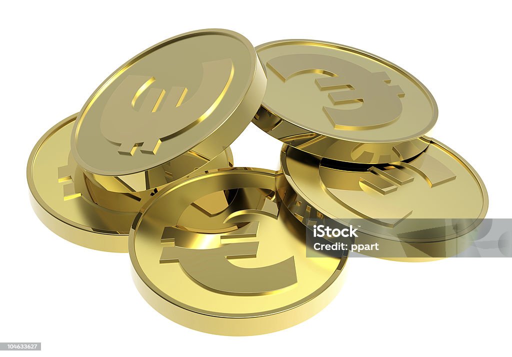 Monedas de oro aislado sobre un fondo blanco - Foto de stock de Abundancia libre de derechos