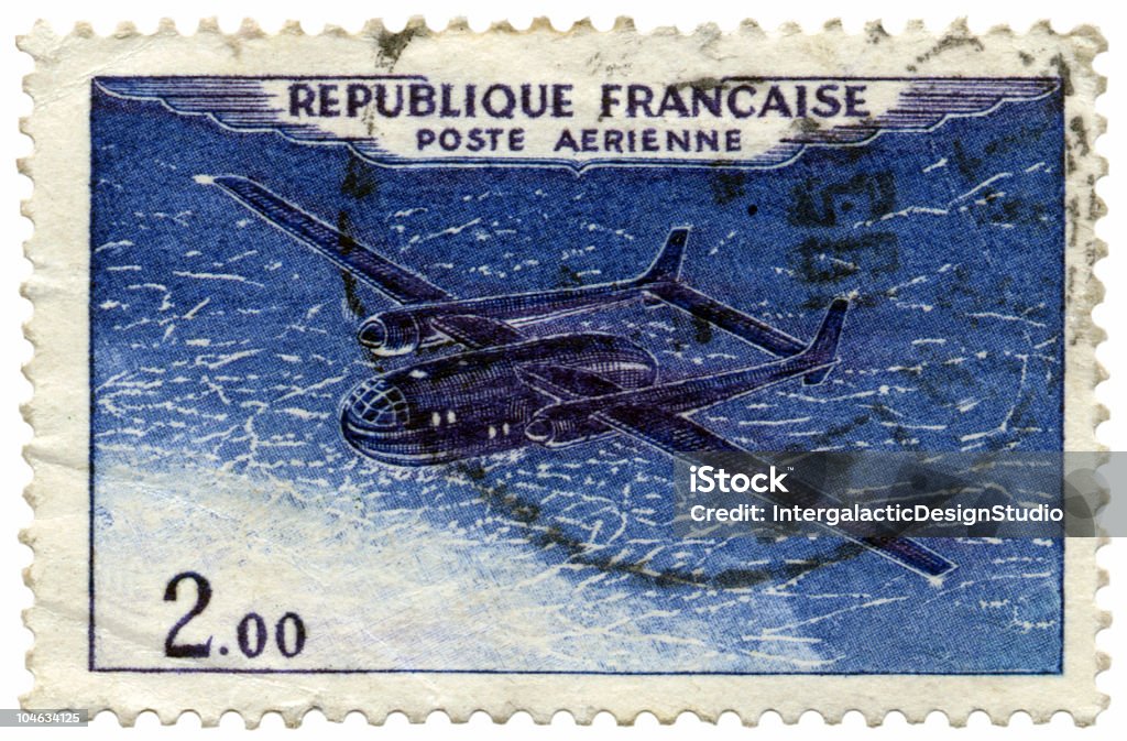 French Air Mail Stamp Vintage French postage stamp. Air Mail Stock Photo