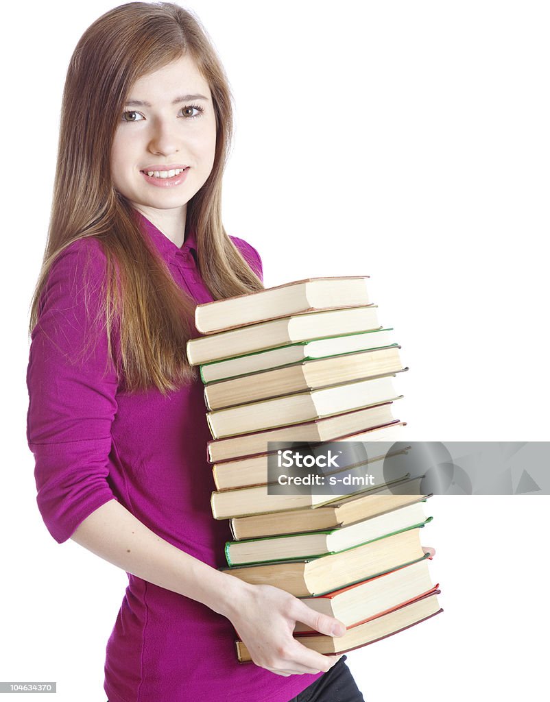 Junges Mädchen mit Haufen Bücher in Händen - Lizenzfrei Buch Stock-Foto