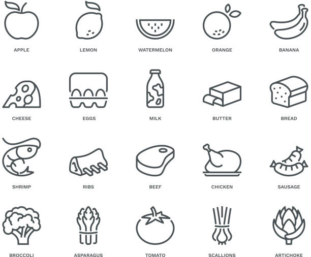 음식 아이콘, monoline 개념 - symbol vegetable food computer icon stock illustrations