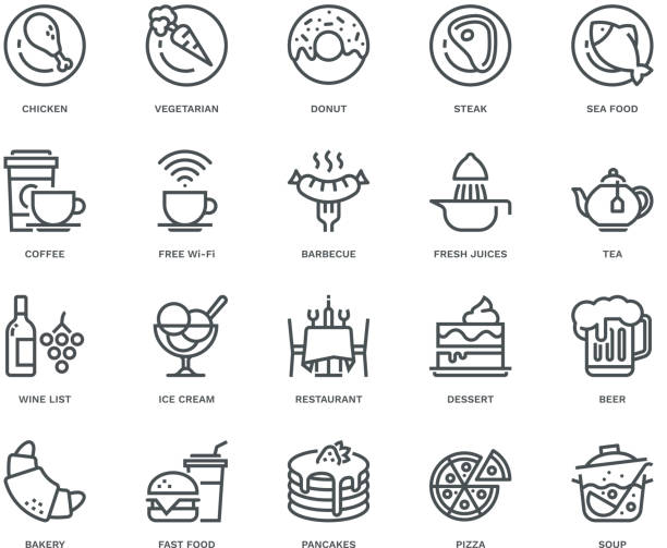 Restaurant Icons,  Monoline concept vector art illustration