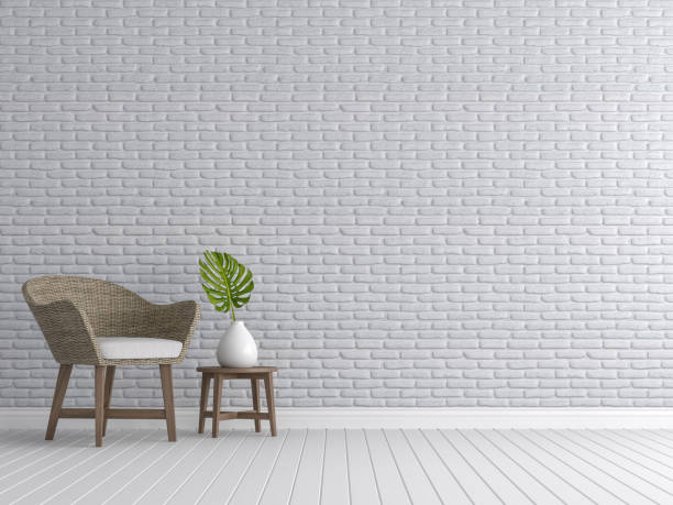 istock Vintage living room with white brick walls 3d render 1046358074