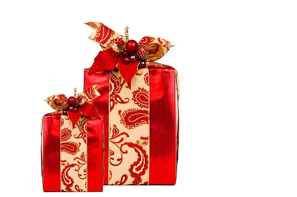 Two Red Presents with clipping path stock photo