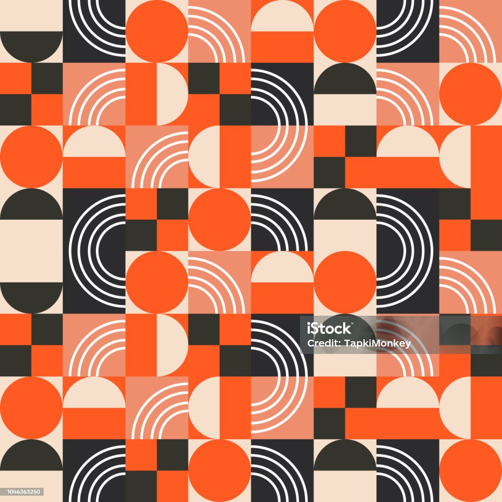 Geometric pattern in bright color blocks. Geometric pattern in bright color blocks. Seamless vector abstract red and black shapes retro background. Pattern stock vector