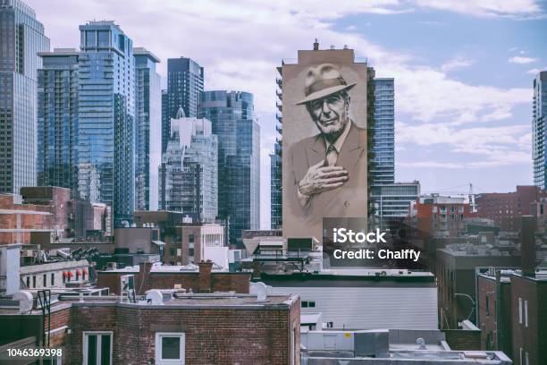 Montreal Skyline With Leonard Cohen Mural Stock Photo - Download Image Now - Montréal, Mural, Leonard Cohen