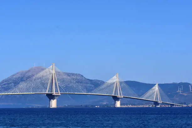 bridge, greece,hanging,large,patria,sea,amazing, architecture,beautiful,blue,construction,ferry,greek, highway,horizon,landscape,mountain,mountains,nature,object