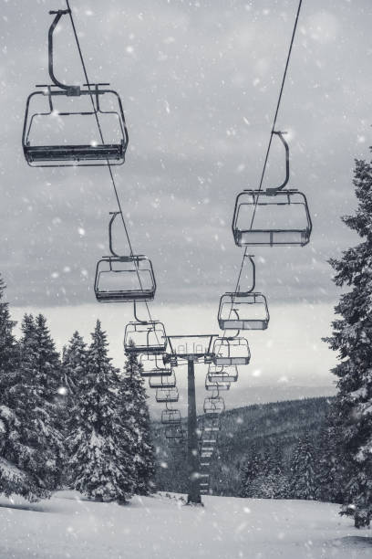 Winter mountains panorama with ski slopes and ski lifts