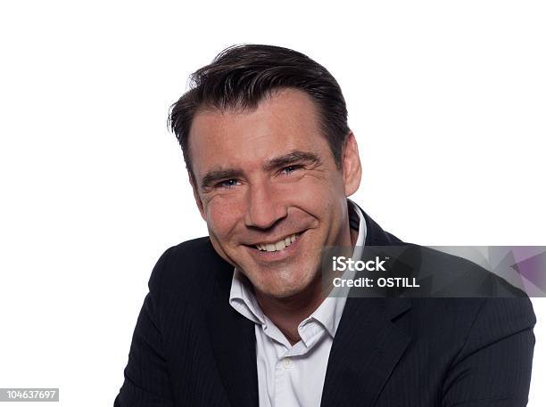Happy Smiling Handsome Man Portrait Stock Photo - Download Image Now - 40-44 Years, Headshot, White Background