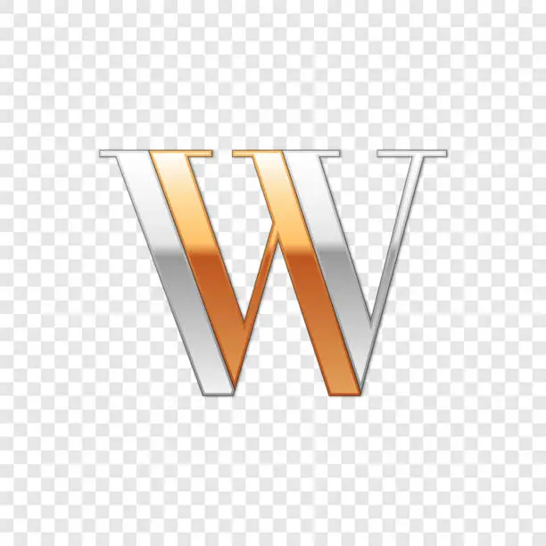 Vector illustration of Vector graphic elegant silver and gold impossible font, symbol, alphabet, Letter W