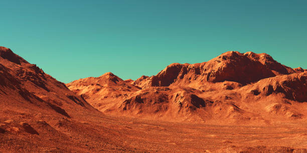 mars-landschaft, 3d render - öde landschaft stock-fotos und bilder