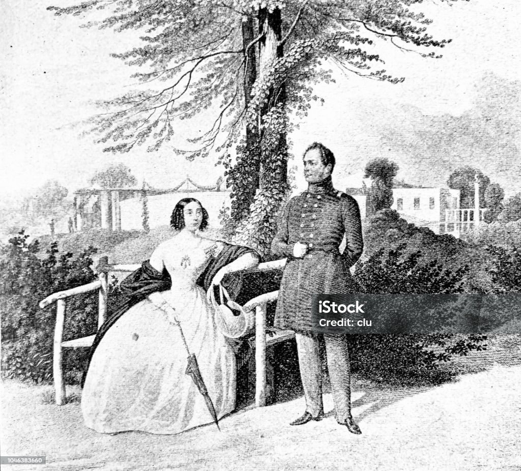 King Friedrich Wilhelm IV and his wife Illustration from 19th century 1890-1899 stock illustration