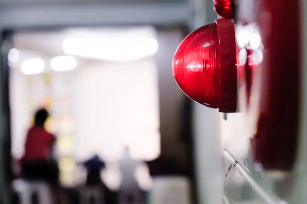 Photo of Alarm bells and warning lights for avoiding fire. In public areas such as the MRT, railway stations, high-speed rail, and airports.In Asia.