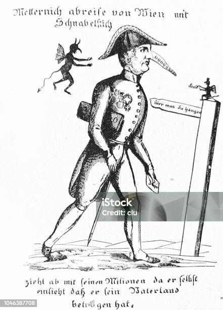 Fürst Metternich Cartoon From The Year 1848 Stock Illustration - Download Image Now - Archival, Devil, Engraving