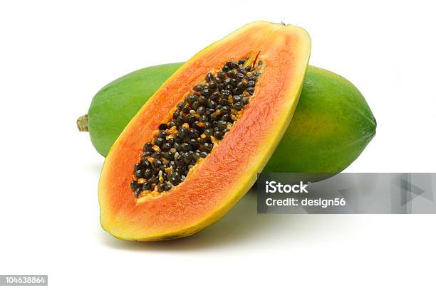 Frutta Papaya - Fotografie stock e altre immagini di Papaia - Papaia, Scontornabile, Sfondo bianco