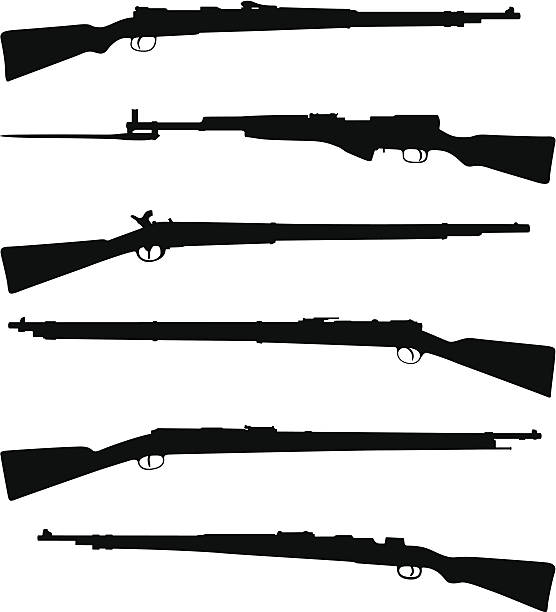 ilustrações, clipart, desenhos animados e ícones de seis old shotguns - bayonet
