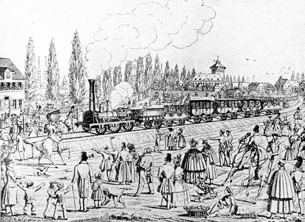 First train from Nürnberg to Fürth on 8 September 1835 Illustration from 19th century fuerth stock illustrations