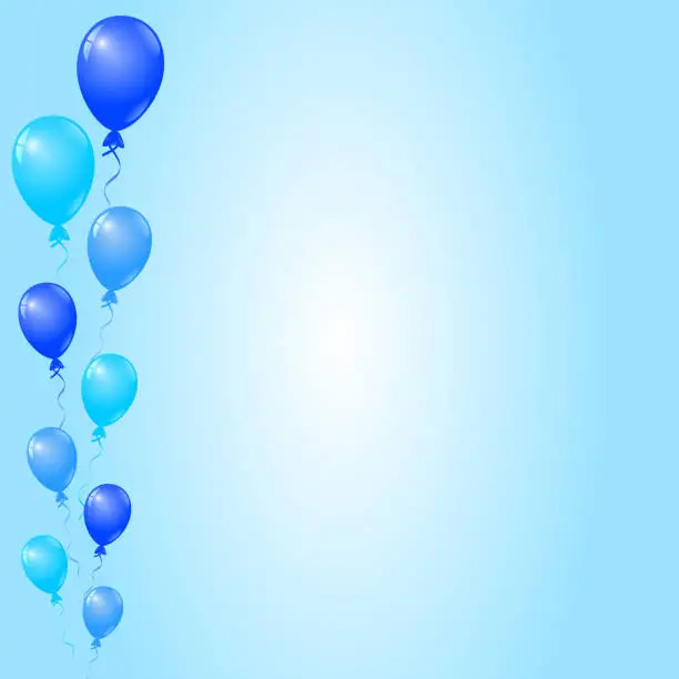 Vector illustration of Blue Balloons on Blue Background, Birthday Card, Party Invitation Card, Banner