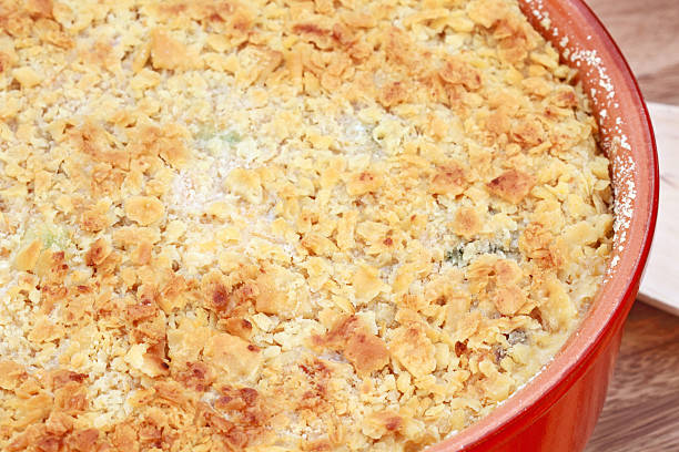 istock Chicken broccoli casserole on red pot 104639185
