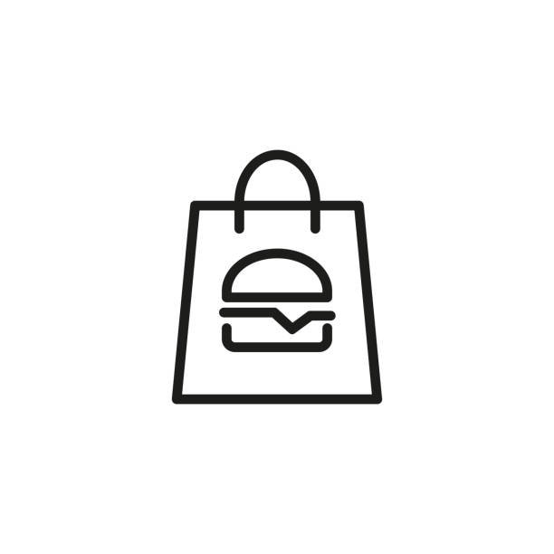 ilustrações de stock, clip art, desenhos animados e ícones de bag with takeaway food line icon - burger sandwich hamburger eating