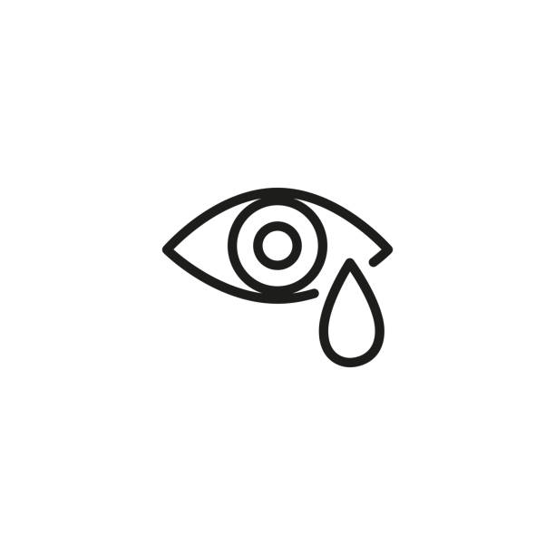Watery eye line icon Watery eye line icon. Crying, eye drops, conjunctivitis. Allergy concept. Vector illustration can be used for topics like health, ophthalmology, emotions teardrop stock illustrations