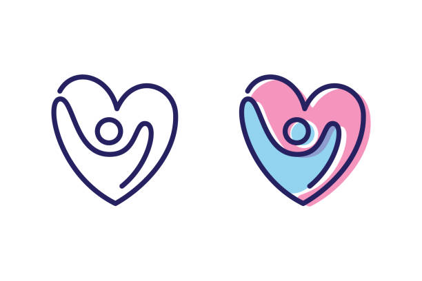 ilustraciones, imágenes clip art, dibujos animados e iconos de stock de vector abstracto personas en forma de corazón icono símbolo con esquema audaz - heart health