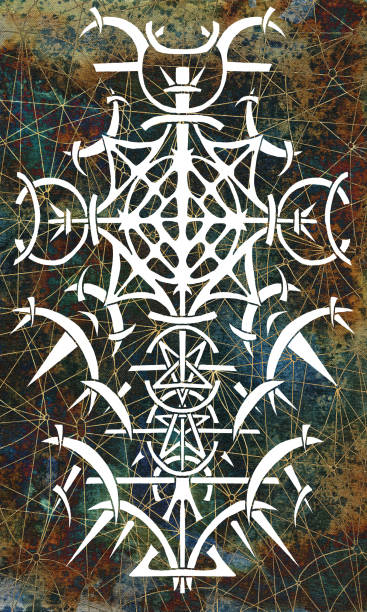 istock Back cover design of tarot card. White gothic pattern on mysterious texture background 1046401114