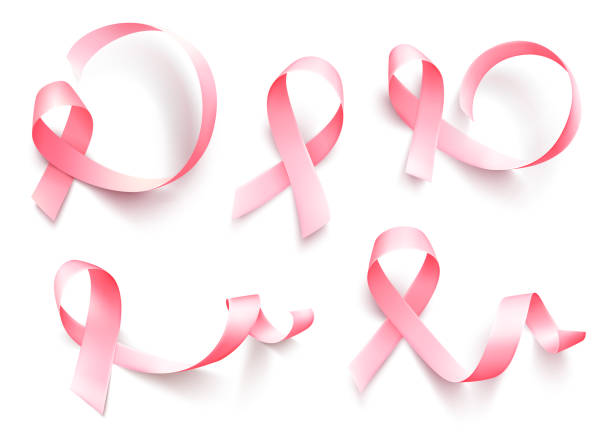 ilustrações, clipart, desenhos animados e ícones de grande conjunto de fita rosa realista isolado sobre fundo branco. símbolo do mês de consciência do cancro da mama em outubro. vector - breast cancer