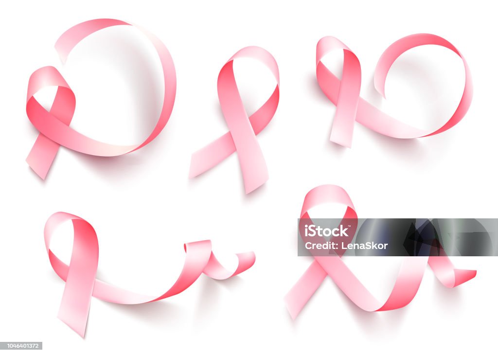 Big set of realistic pink ribbon isolated over white background. Symbol of breast cancer awareness month in october. Vector Big set of realistic pink ribbon isolated over transparent background. Symbol of breast cancer awareness month in october. Template for poster. Vector illustration. Breast Cancer Awareness Ribbon stock vector