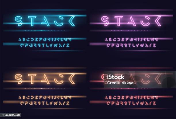 Carattere Futuristico Al Neon Vettoriale Font Alfabeto - Immagini vettoriali stock e altre immagini di Carattere tipografico