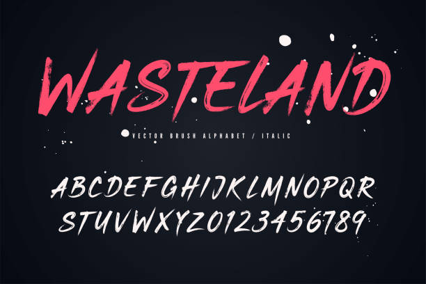 ilustrações de stock, clip art, desenhos animados e ícones de wasteland vector brush style font, alphabet, typeface - paint brush vector