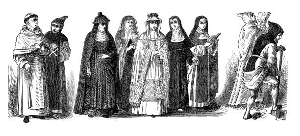 spirituelle religiöse kostüme von mönchen und nonnen - augustine stock-grafiken, -clipart, -cartoons und -symbole