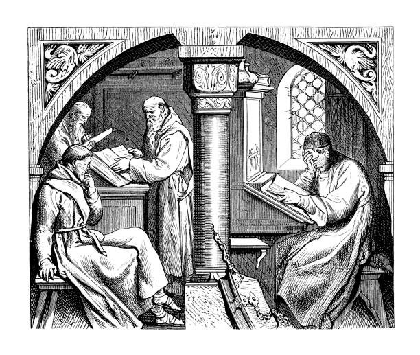 Illustration of Mental work in a medieval monastery,