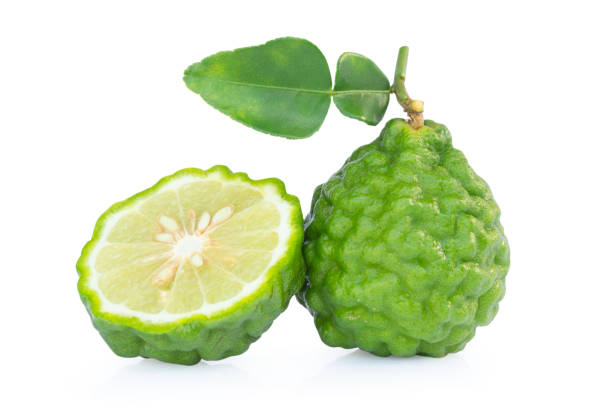istock Bergamot fruit with leaf slice isolated on white background 1046416242