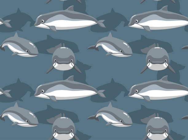 港ネズミイルカ漫画背景のシームレスな壁紙 - dolphin porpoise mammal sea点のイラスト素材／クリップアート素材／マンガ素材／アイコン素材
